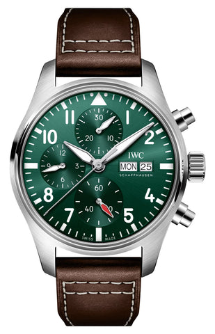 update alt-text with template Watches - Mens-IWC-IW388103-40 - 45 mm, chronograph, date, day, green, IWC, leather, mens, menswatches, Pilot's Chronograph, product_ContactUs, round, rpSKU_IW378001, rpSKU_IW378003, rpSKU_IW387901, rpSKU_IW388101, rpSKU_IW388111, seconds sub-dial, stainless steel case, swiss automatic, watches-Watches & Beyond