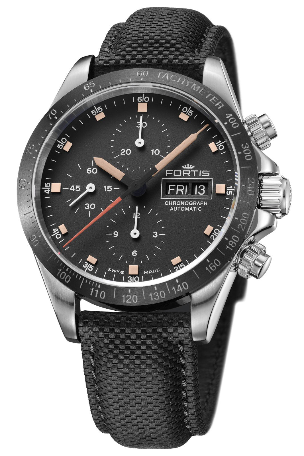 Fortis Stratoliner Automatic Chronograph Stainless Steel Black Dial Bl