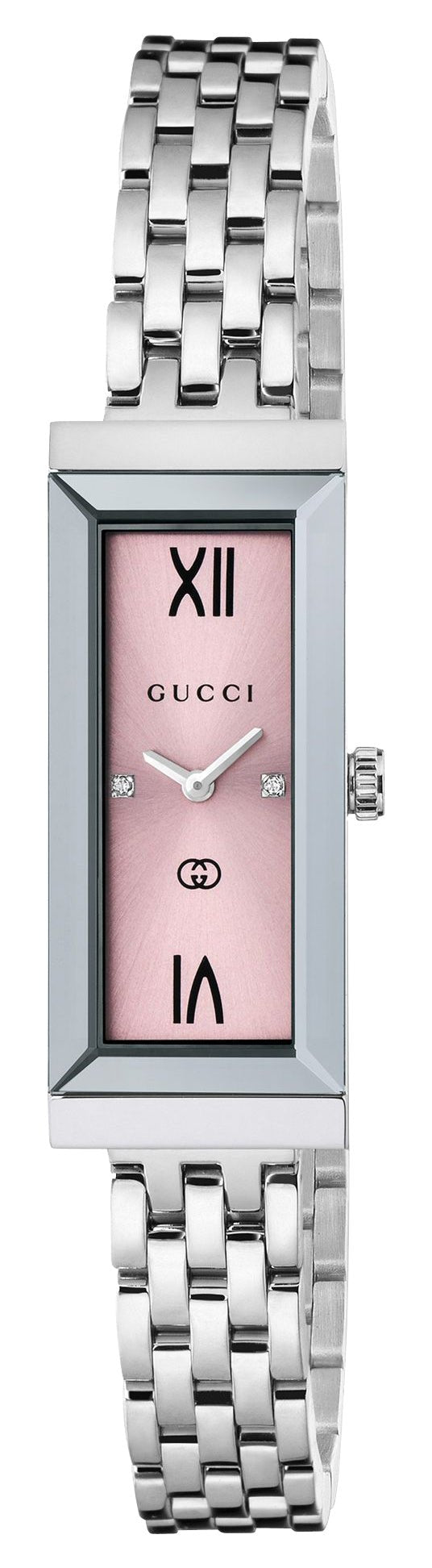 Gucci G-Frame Stainless Steel Pink Dial Diamonds Rectangle Quartz Wome