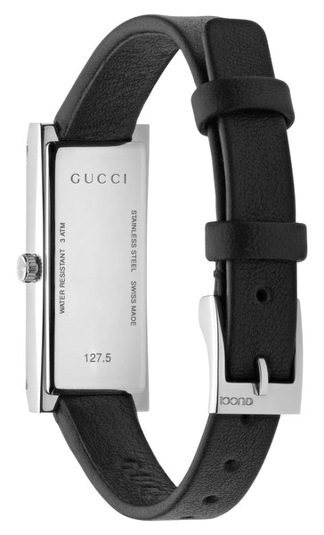 Gucci G-Frame Stainless Steel Silver-Tone Dial Black Leather Strap Dia