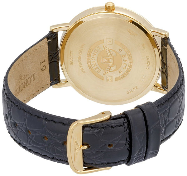 Longines Presence 18K Yellow Gold L48246322 Black Leather Strap Quartz