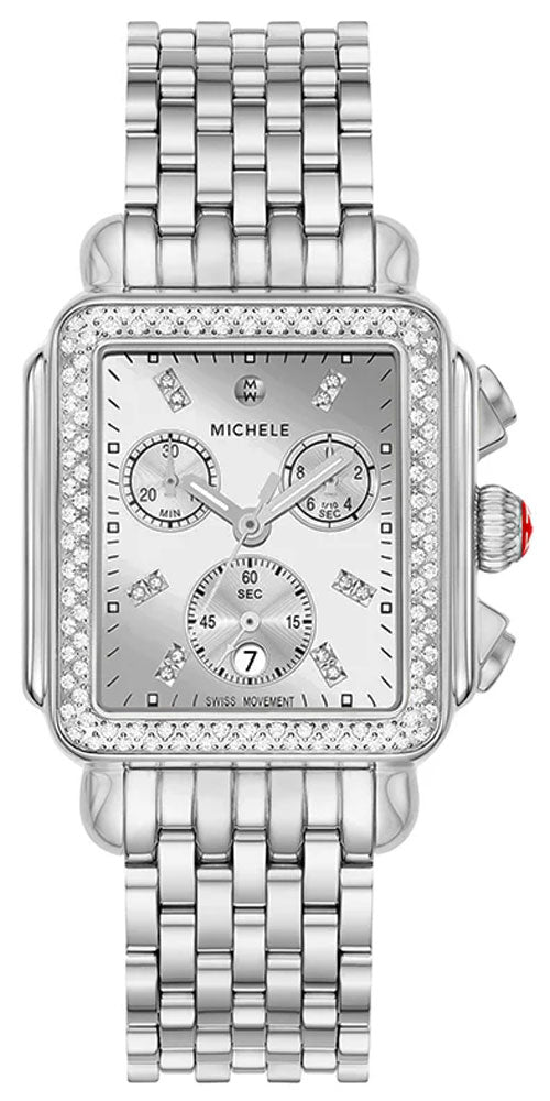 Michele Deco Diamond High Shine Chronograph Date Stainless Steel Women