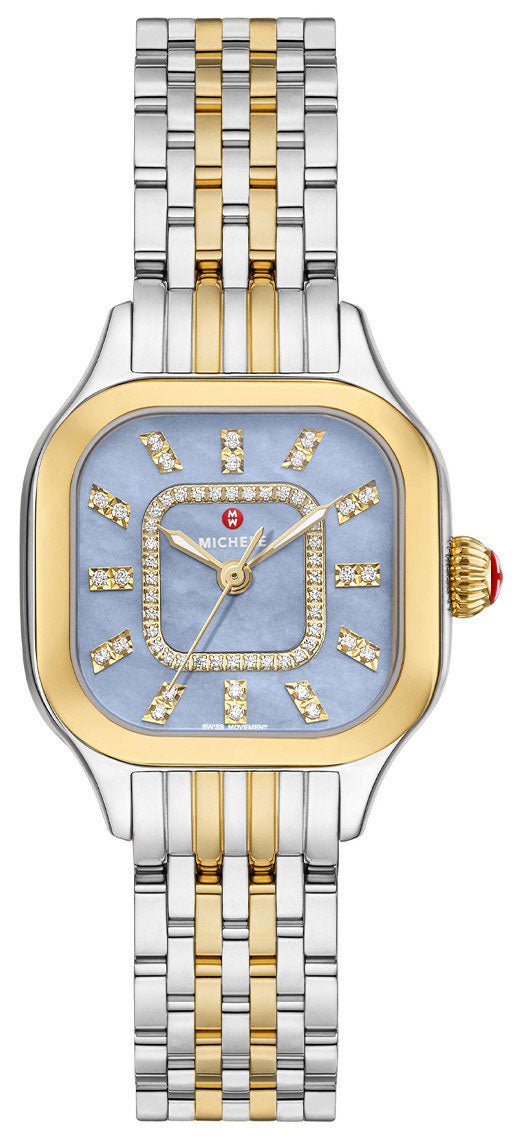 Michele Meggie Two-Tone Steel Diamonds Square Blue Dusk Mother-of-Pear