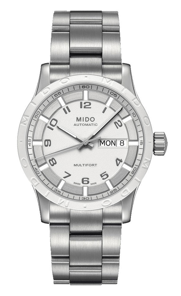 Mido Multifort Stainless Steel White Dial Day-Date Automatic Unisex Wa