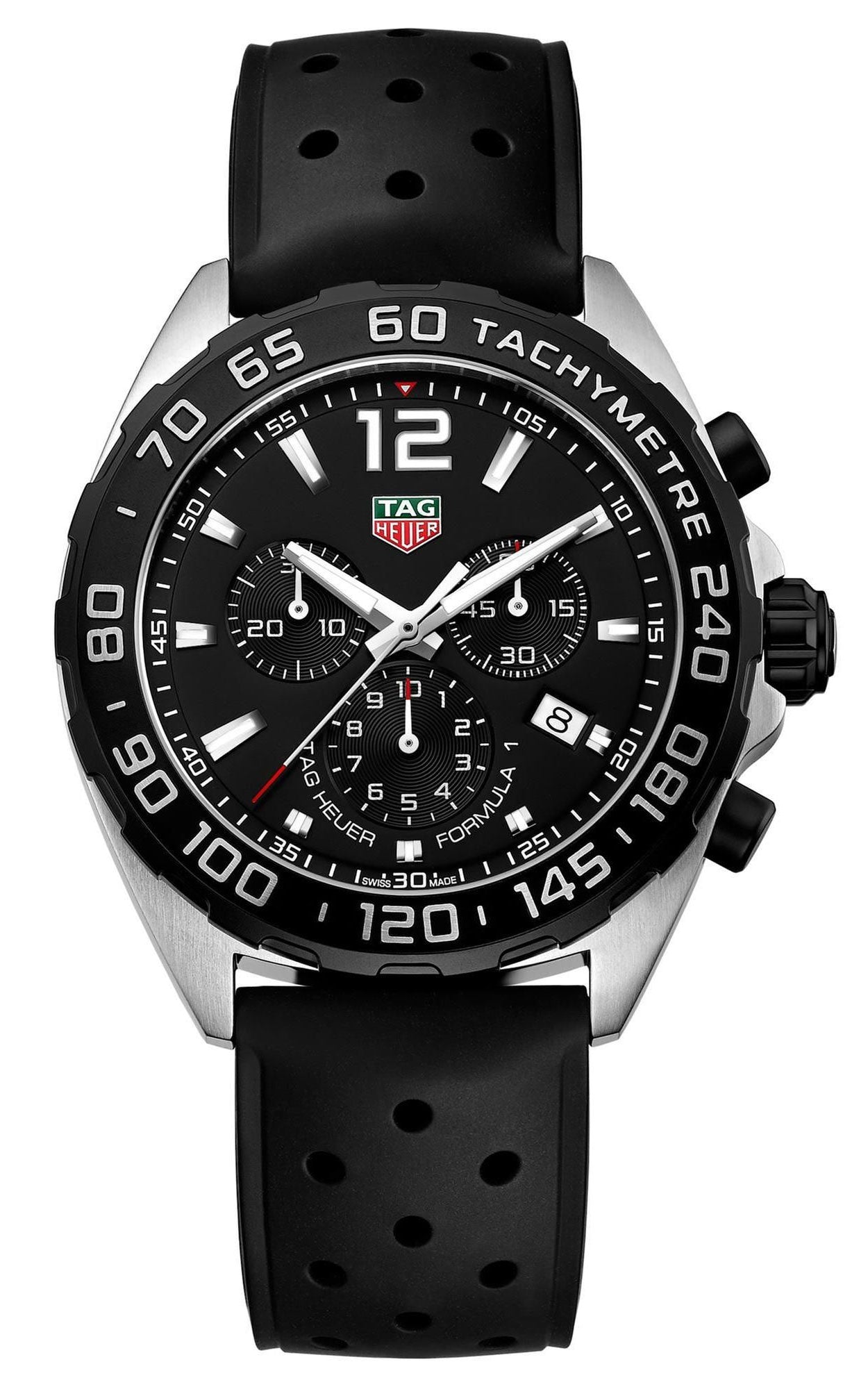 TAG Heuer Formula Chronograph Stainless Steel Black Rubber Strap Bla