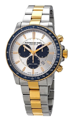 update alt-text with template Watches - Mens-Raymond Weil-8570-SP3-65501-40 - 45 mm, blue, chronograph, date, divers, mens, menswatches, new arrivals, Raymond Weil, round, silver-tone, stainless steel band, stainless steel case, swiss quartz, tachymeter, Tango, two-tone band, two-tone case, watches-Watches & Beyond