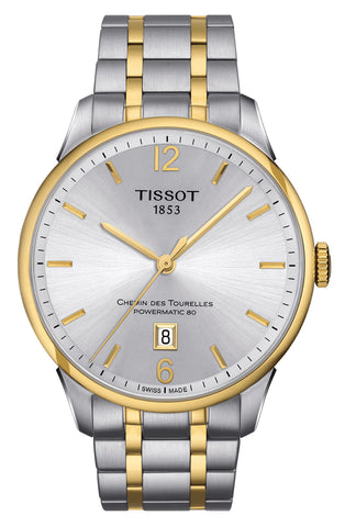 Watches - Mens-Tissot-T099.407.22.037.00-40 - 45 mm, Chemin des Tourelles, date, mens, menswatches, powermatic 80, round, silver-tone, stainless steel band, stainless steel case, swiss automatic, Tissot, two-tone band, two-tone case, watches, yellow gold plated band-Watches & Beyond