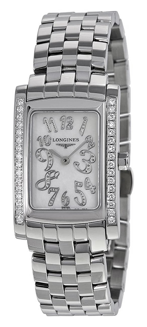 Watches - Womens-Longines-L55020976-30 - 35 mm, diamonds / gems, DolceVita, Longines, mother-of-pearl, new arrivals, rectangle, stainless steel band, stainless steel case, swiss quartz, watches, white, womens, womenswatches-Watches & Beyond