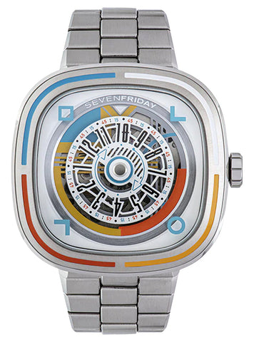 SEVENFRIDAY T-Series Bauhaus Inspired Automatic Stainless Steel White Skeleton Dial Mens Watch T1/08 Media 1 of 5