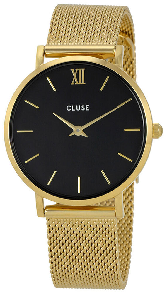 Cluse Minuit Gold-Tone Mesh Black Dial Womens Watch CL30012