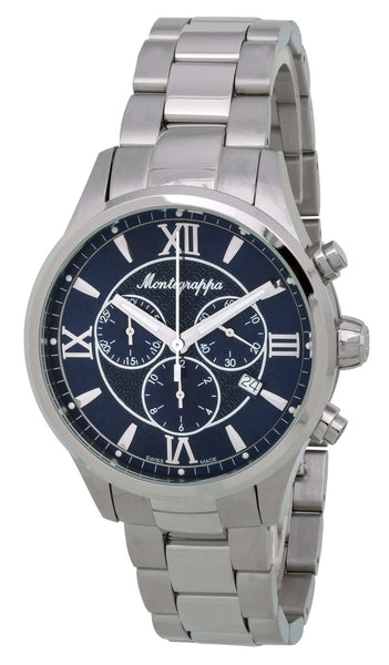 Watches - Mens-Montegrappa-IDFOWCID-12-hour display, 40 - 45 mm, blue, chronograph, date, Fortuna, mens, menswatches, Montegrappa, round, sale, stainless steel band, stainless steel case, swiss quartz, watches-Watches & Beyond
