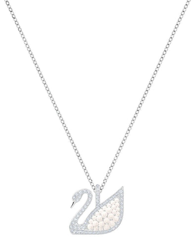 Jewelry - Necklaces-Swarovski-5411791-clear, crystals, Iconic Swan, necklace, necklaces, new arrivals, silver-tone, stainless steel, Swarovski crystals, Swarovski Jewelry, white, womens-Watches & Beyond