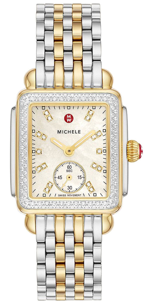 update alt-text with template Watches - Womens-Michele-MWW06V000123-25 - 30 mm, 30 - 35 mm, Deco, diamonds / gems, Michele, mother-of-pearl, new arrivals, rectangle, rpSKU_MWW06V000001, rpSKU_MWW06V000023, rpSKU_MWW06V000042, rpSKU_MWW06V000124, rpSKU_MWW30A000005, seconds sub-dial, stainless steel band, stainless steel case, swiss quartz, two-tone band, two-tone case, watches, white, womens, womenswatches-Watches & Beyond