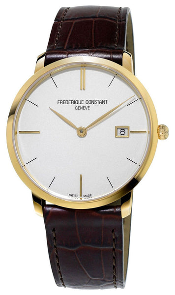 Watches - Mens-Frederique Constant-FC-220V5S5-35 - 40 mm, date, Frederique Constant, leather, mens, menswatches, new arrivals, round, silver-tone, Slimline, swiss quartz, watches, yellow gold plated-Watches & Beyond