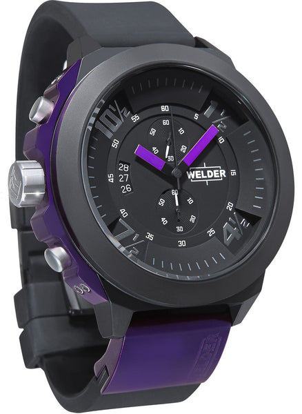 Welder by U-Boat K33 Chronograph Black Ion-plated Steel Purple/Black Rubber Strap Mens Sport Watch K33-9303