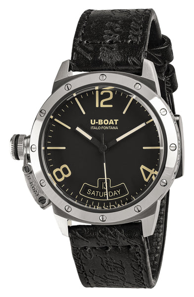 U-Boat Classico Vintage Automatic Stainless Steel Black Dial Black Leather Strap Day/Date Mens Watch 8890