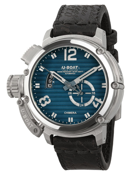 Limited Edition U-Boat Chimera Blu Automatic Stainless Steel Blue Dial Black Leather Strap Date Mens Watch 9602