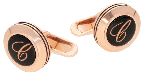 Chopard Classic "C" Rose Gold-Plated Steel & Glass Mens Cufflinks 95014-0054