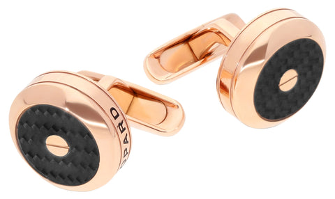 Chopard Classic Racing Rose Gold PVD Steel & Black Carbon Fiber Mens Cufflinks 95014-0061