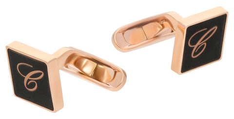 Chopard Classic Rose Gold PVD Steel & Black Lacquer Mens Cufflinks 95014-0081
