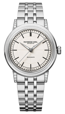 Raymond Weil Millesime Automatic Stainless Steel Cream Dial Diamonds Womens Watch 2125-STS-64001