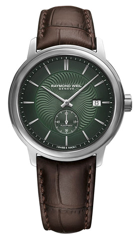Raymond Weil Maestro Automatic Stainless Steel Green Dial Brown Leather Strap Date Mens Watch 2238-STC-52001