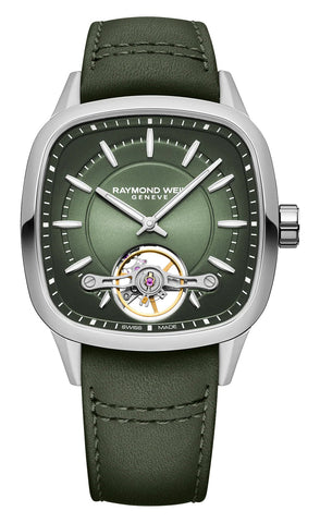 Raymond Weil Freelancer Automatic Stainless Steel Green Dial Green Leather Strap Mens Watch 2790-STC-52051