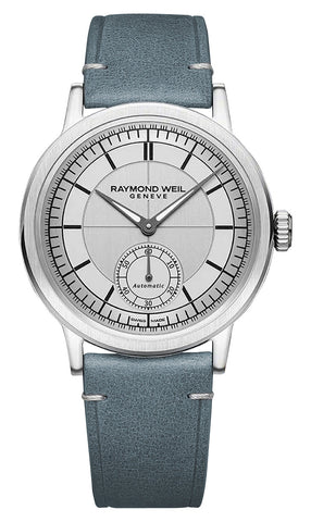 Raymond Weil Millesime Automatic Stainless Steel Silver Dial Gray Leather Strap Mens Watch 2930-STC-65001