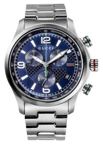 Gucci G-Timeless Chronograph Stainless Steel Blue Dial Date Quartz Mens Watch YA126288