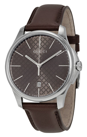 Gucci G-Timeless Stainless Steel Brown Dial Brown Leather Strap Date Quartz Mens Watch YA126318