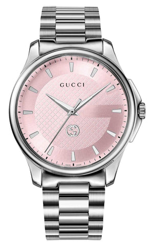 Gucci G-Timeless Stainless Steel Pink Dial Quartz Mens Watch YA126368