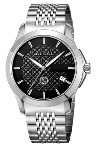Gucci G-Timeless Stainless Steel Black Dial Date Quartz Mens Watch YA1264106