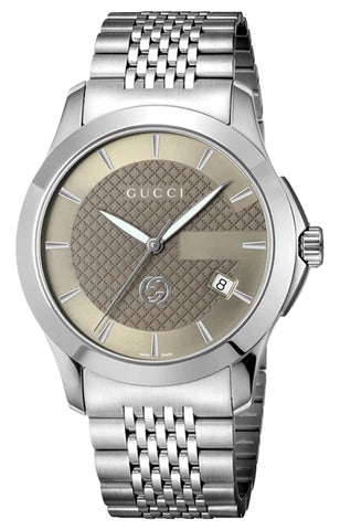 Gucci G-Timeless Stainless Steel Taupe Dial Date Quartz Mens Watch YA1264107
