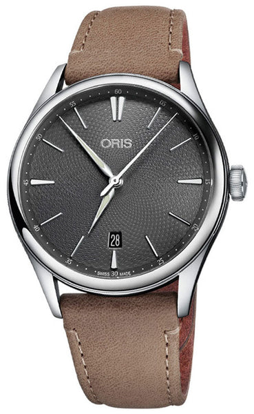 Oris Artelier Date Automatic Stainless Steel Gray Dial Light Brown Leather Strap Mens Watch 733 7721 4053-07 5 21 32FC