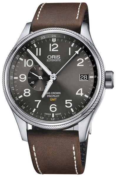 Oris Big Crown ProPilot GMT Automatic Gray Dial Date Brown Leather Mens Watch 01 748 7710 4063-07 5 22 05FC