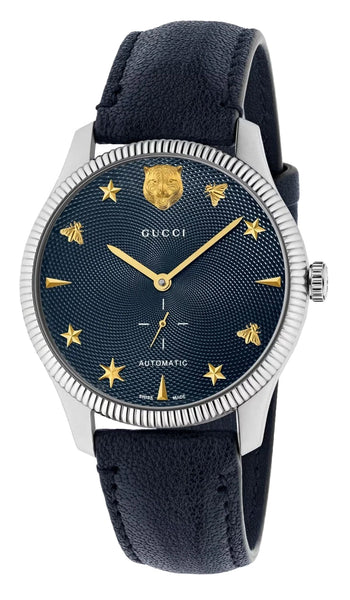 Gucci G-Timeless Automatic Stainless Steel Blue Dial Blue Leather Strap Unisex Watch YA126347