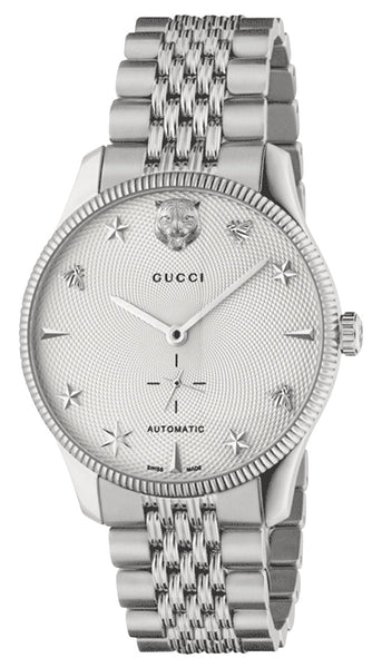 Gucci G-Timeless Automatic Stainless Steel Silver Dial Mens Watch YA126354