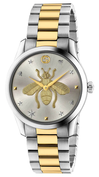 Gucci G-Timeless Stainless Steel & Yellow Gold PVD Silver Dial Quartz Womens Watch YA1264131