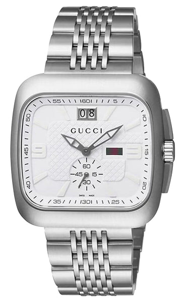 Gucci G-Coupe Stainless Steel White Dial Date Quartz Mens Watch YA131319