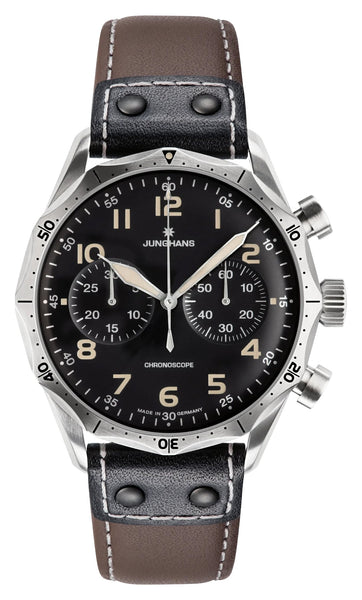 update alt-text with template Watches - Mens-Junghans-40 - 45 mm,bi-directional rotating bezel,black,chronograph,Junghans,leather,mens,menswatches,new arrivals,Pilot Chronoscope,round,rpSKU_27/3492.00,rpSKU_27/3590.00,rpSKU_27/4495.00,rpSKU_400 7778 7153-MB,rpSKU_IW387901,seconds sub-dial,stainless steel case,swiss automatic,watches-Watches & Beyond