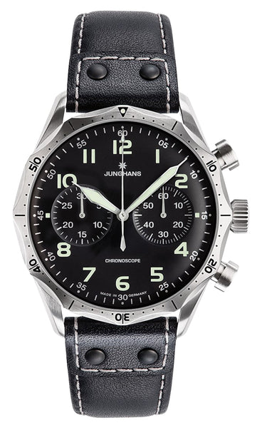 update alt-text with template Watches - Mens-Junghans-40 - 45 mm,bi-directional rotating bezel,black,chronograph,Junghans,leather,mens,menswatches,new arrivals,Pilot Chronoscope,round,rpSKU_27/3492.00,rpSKU_27/3591.00,rpSKU_27/4495.00,rpSKU_400 7778 7153-MB,rpSKU_IW387901,seconds sub-dial,stainless steel case,swiss automatic,watches-Watches & Beyond