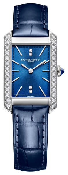Baume & Mercier Hampton Stainless Steel Blue Dial Blue Leather Strap Diamonds Quartz Womens Watch M0A10709