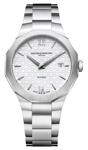 Baume & Mercier Riviera 73 Stainless Steel White Dial Date Quartz Mens Watch M0A10845