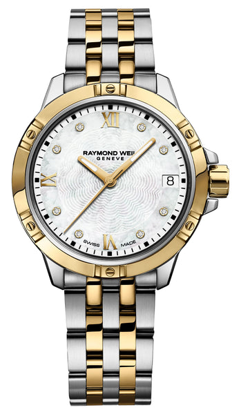 Raymond Weil Tango Classic Two-Tone Stainless Steel Mother-Of-Pearl Dial Diamonds Date Quartz Womens Watch 5960-STP-00995