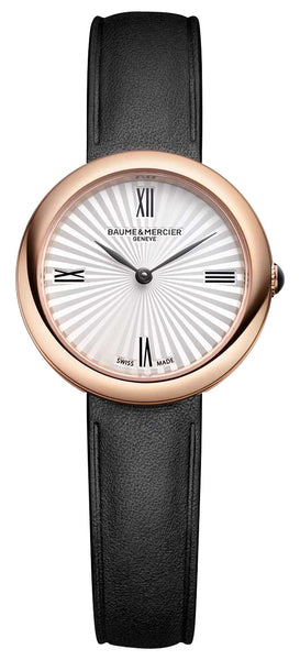 Baume & Mercier Joia Rose Gold PVD Silver Dial Black Leather Strap Quartz Womens Watch M0A10849