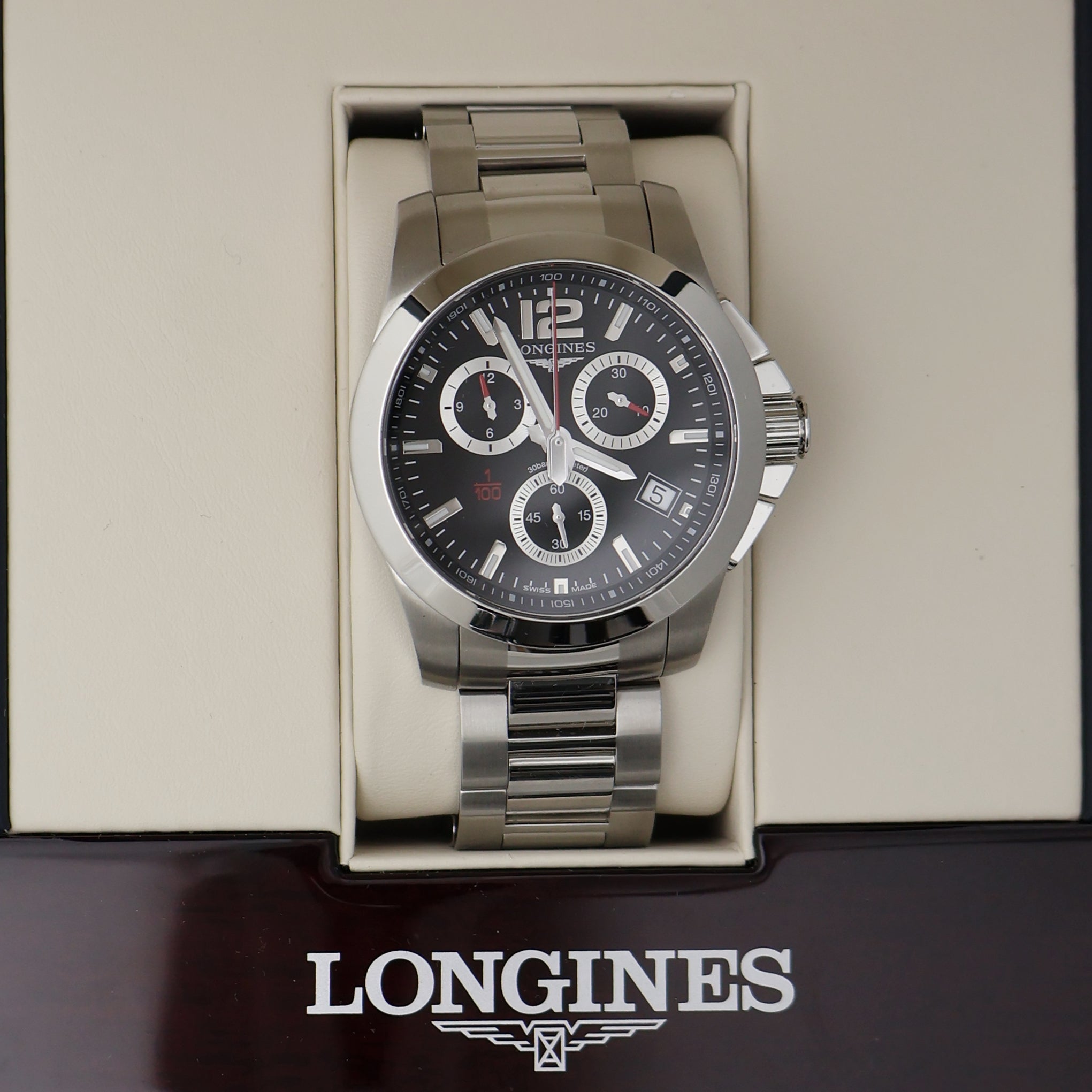 update alt-text with template Watches - Mens-Longines-L37004566-PO-12-hour display, 40 - 45 mm, black, chronograph, Conquest, date, Longines, mens, menswatches, new arrivals, pre-owned, round, rpSKU_L37004566, rpSKU_L37174569, rpSKU_L37174666, rpSKU_L37174766, rpSKU_L37784586, seconds sub-dial, stainless steel band, stainless steel case, swiss quartz, watches-Watches & Beyond