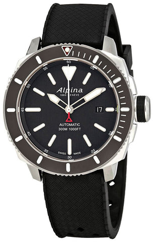 Alpina Seastrong Diver 300 Automatic Stainless Steel Black Rubber Strap Black Dial Date Mens Watch AL - 525LBG4V6 - WAB - Shipping Dept.