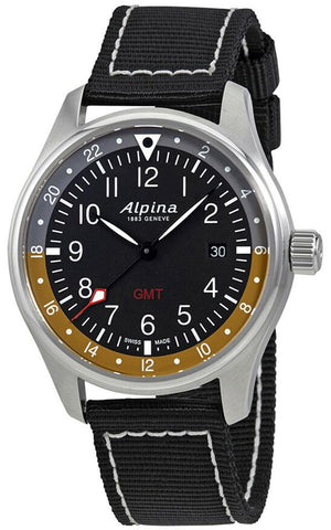 Alpina Startimer Pilot GMT Stainless Steel Black Canvas Black Dial Date Quartz Mens Watch AL - 247BBG4S6 - WAB - Shipping Dept.