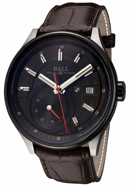 BALL for BMW Power Reserve Automatic COSC Black DLC Steel Black Dial Brown Leather Date Mens Watch PM3010C - L1CJ - BK - WAB - Shipping Dept.