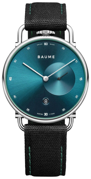 Baume & Mercier Baume Stainless Steel Green Dial Black Cotton Strap Date Quartz Mens Watch M0A10684 - WAB - Shipping Dept.